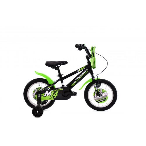 DETSKÝ BICYKEL CAPRIOLO MUSTANG 14"/6.5" ČIERNO-ZELENÝ